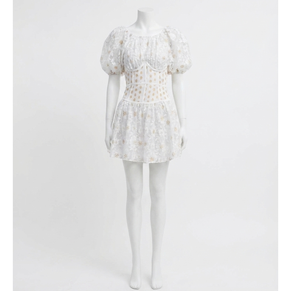 NEW FOR LOVE & LEMONS lupita mini puff sleeve dress in white
